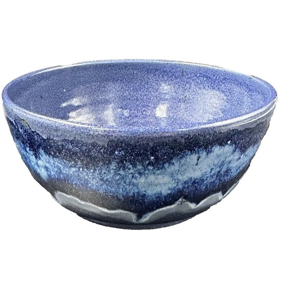 Two Tone Blue Marble Glazed Stoneware Pottery Cereal Soup Ice Cream Bowls 4 - Picture 14 of 16